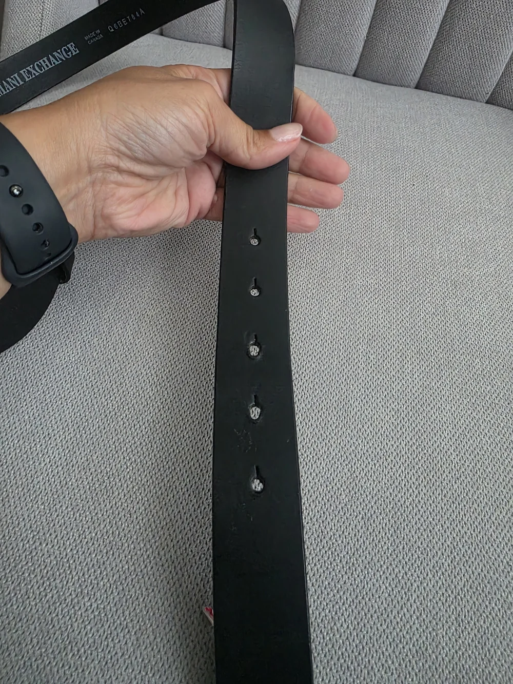 Armani Exchange Black Leather Belt with Logo Plaque Buckle Like New. Size 34.